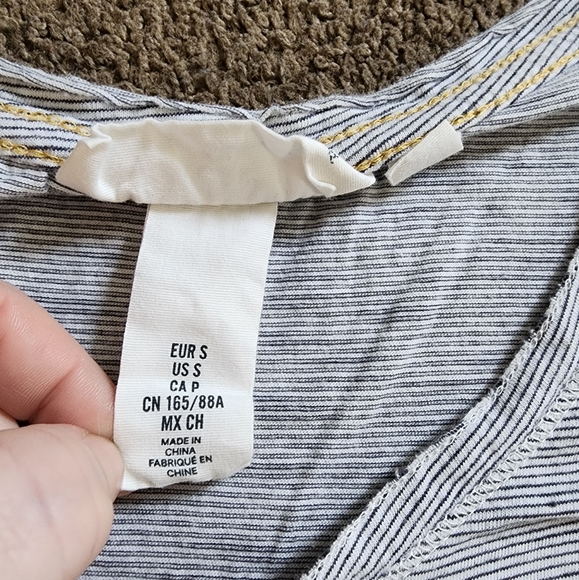 Grey Striped Henley Top, Women's S - Picture 6 of 8